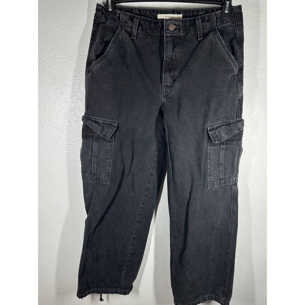 Levi's Cargo Jeans Womens 28 Black '94 Baggy Wide Leg Drawstring Hem 6972
